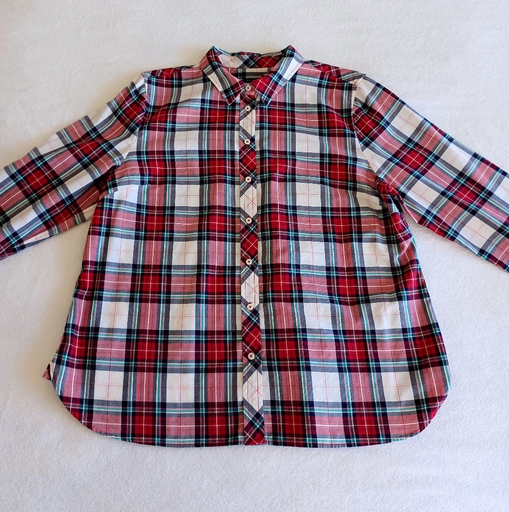Talbots Plaid Cotton Button Down Shirt, Size XLp - Picture 3 of 16